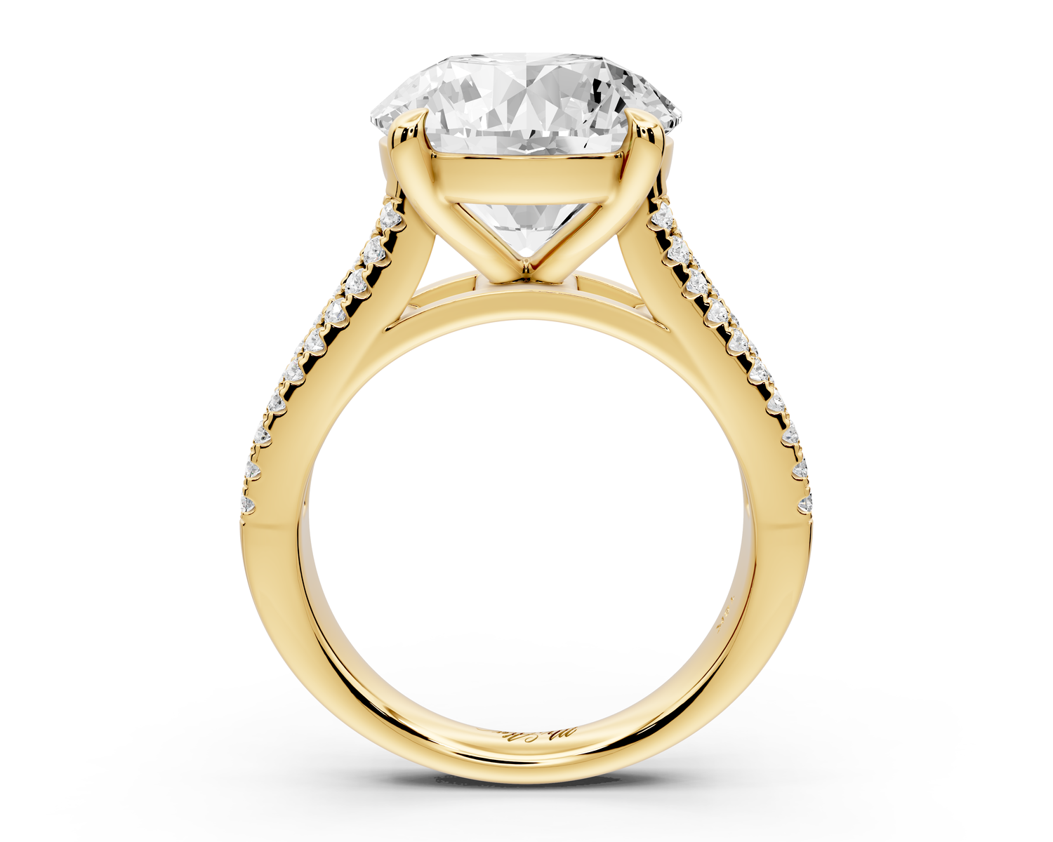 Estelle - 5ct 14k yellow gold round diamond with emerald and round cut accent stones half band cathedral engagamengt ring