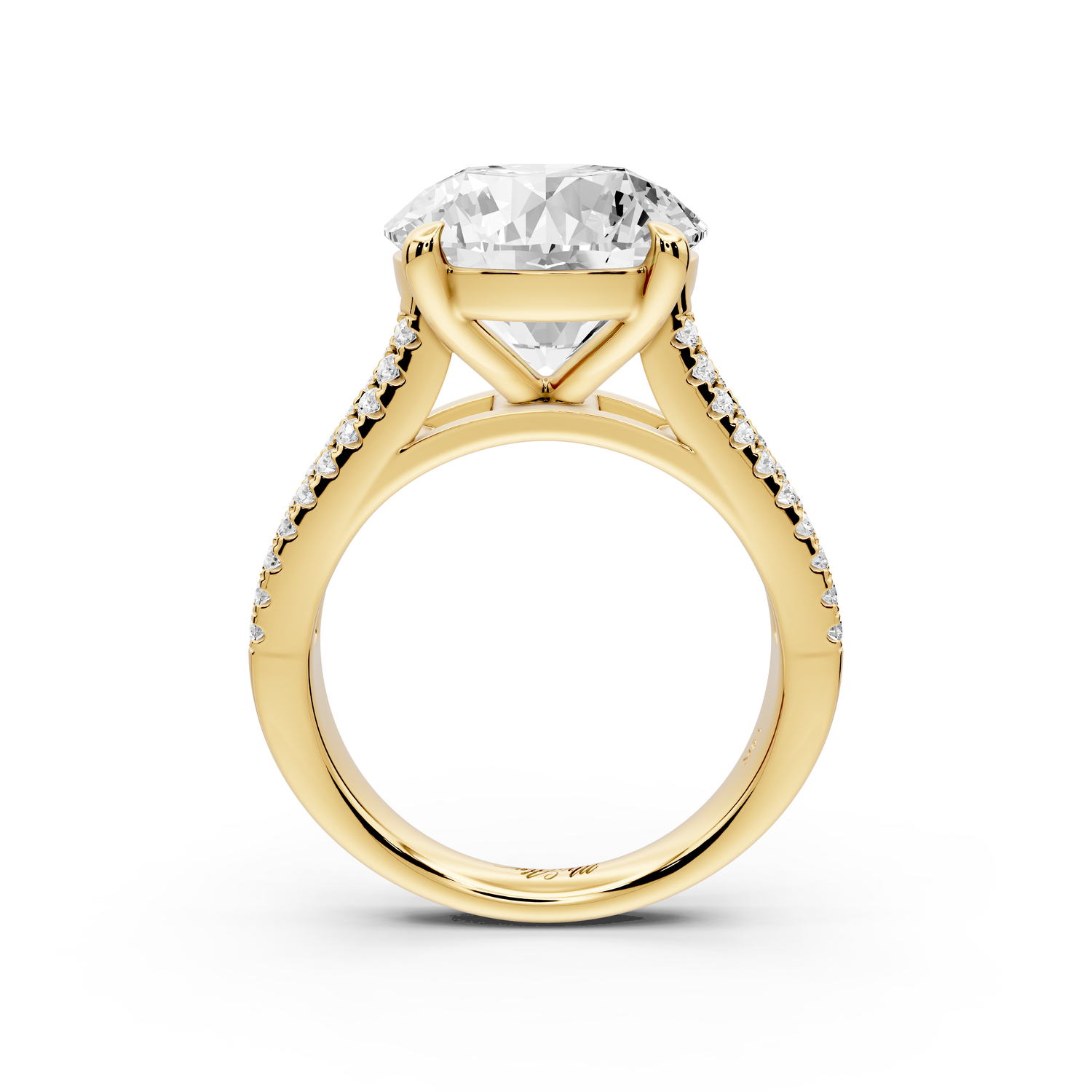 Estelle - 5ct 14k yellow gold round diamond with emerald and round cut accent stones half band cathedral engagement ring