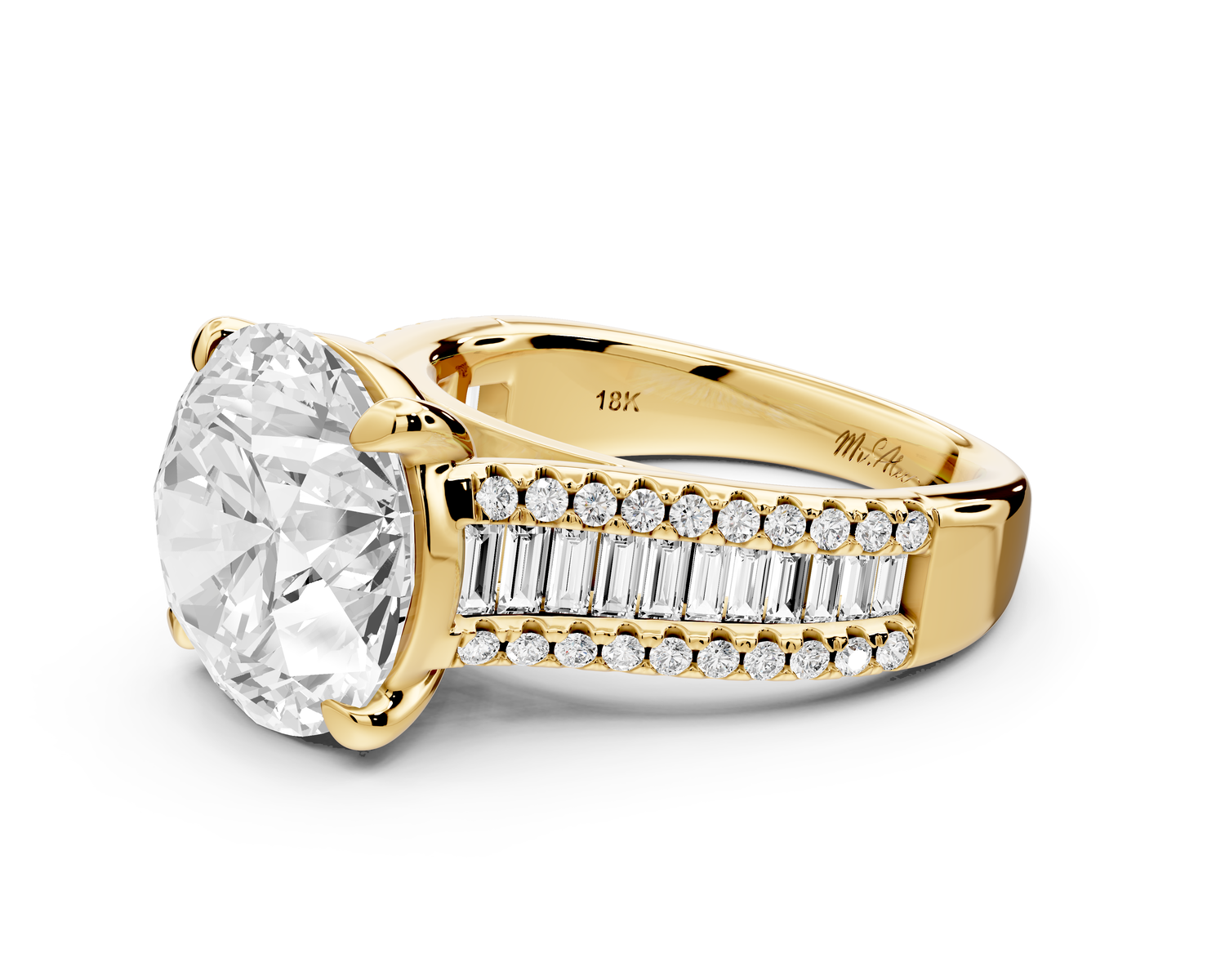 Estelle - 5ct 14k yellow gold round diamond with emerald and round cut accent stones half band cathedral engagamengt ring