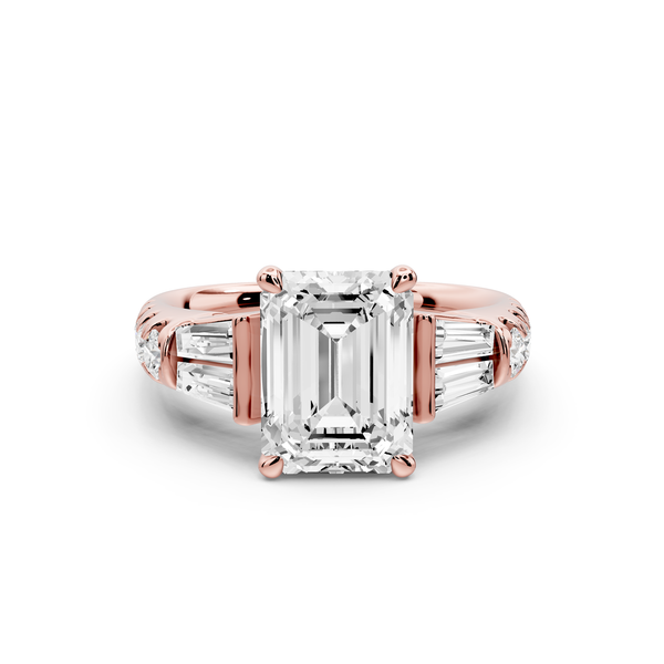 Aria - 2ct 14k rose gold emerald Diamond with tapered baguettes and round accent stones Engagement ring