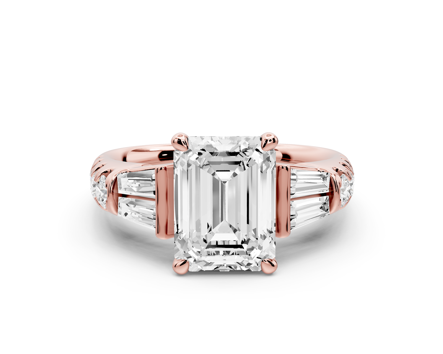 Aria - 2ct 18k rose gold emerald Diamond with tapered baguettes and round accent stones Engagement ring