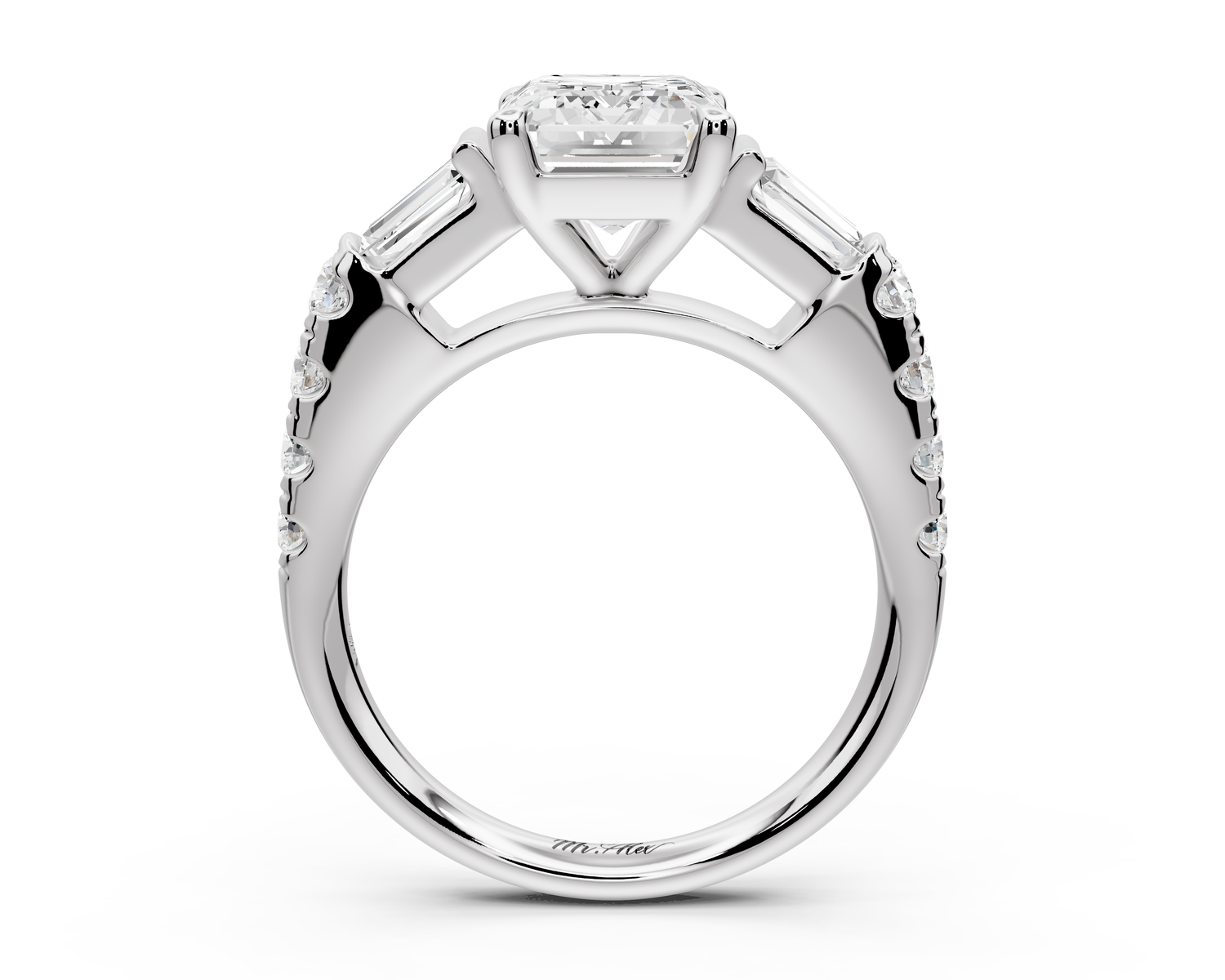 Aria - 2ct 14k white gold emerald Diamond with tapered baguettes and round accent stones Engagement ring