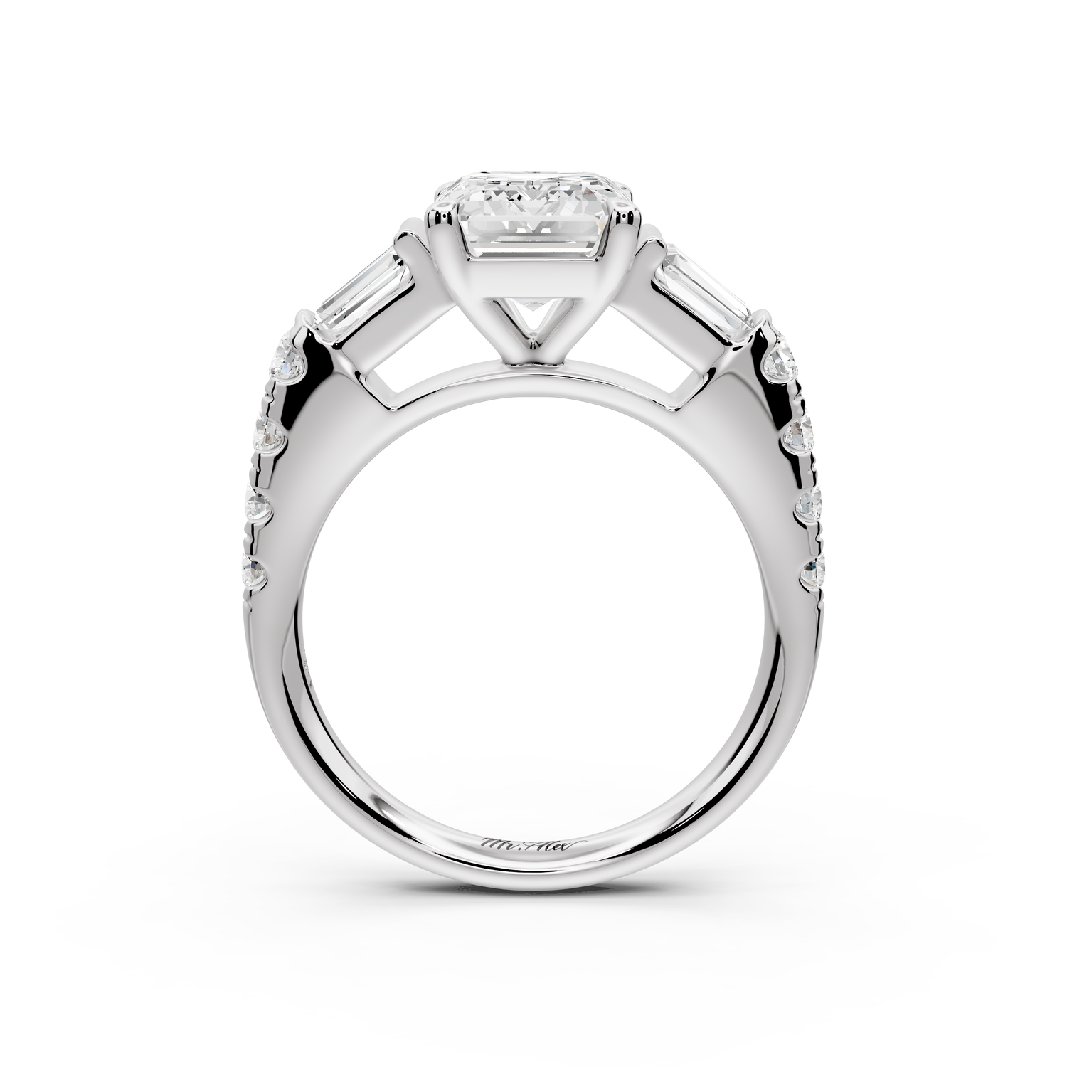 Aria - 2ct 14k white gold emerald Diamond with tapered baguettes and round accent stones Engagement ring