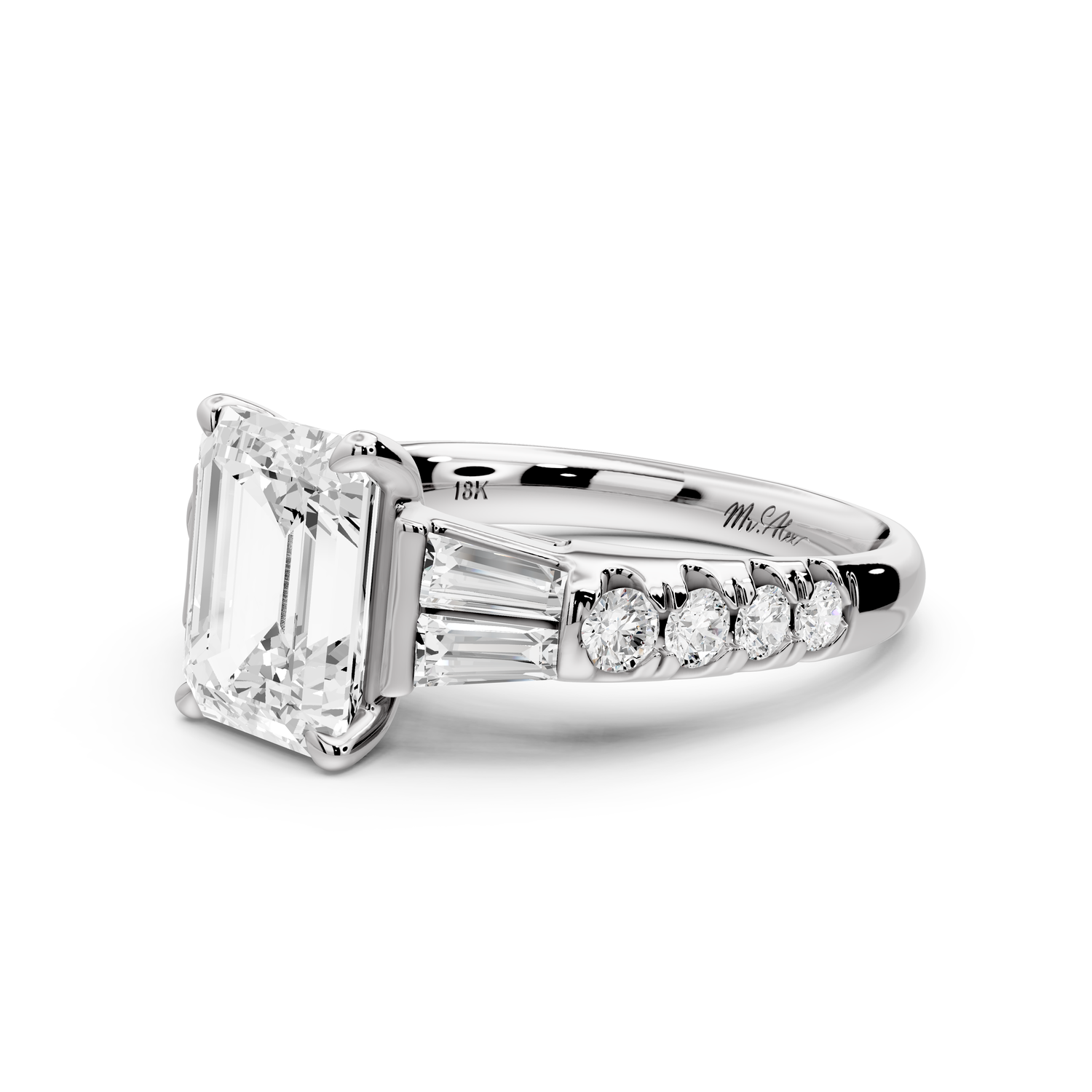 Aria - 2ct 14k white gold emerald Diamond with tapered baguettes and round accent stones Engagement ring