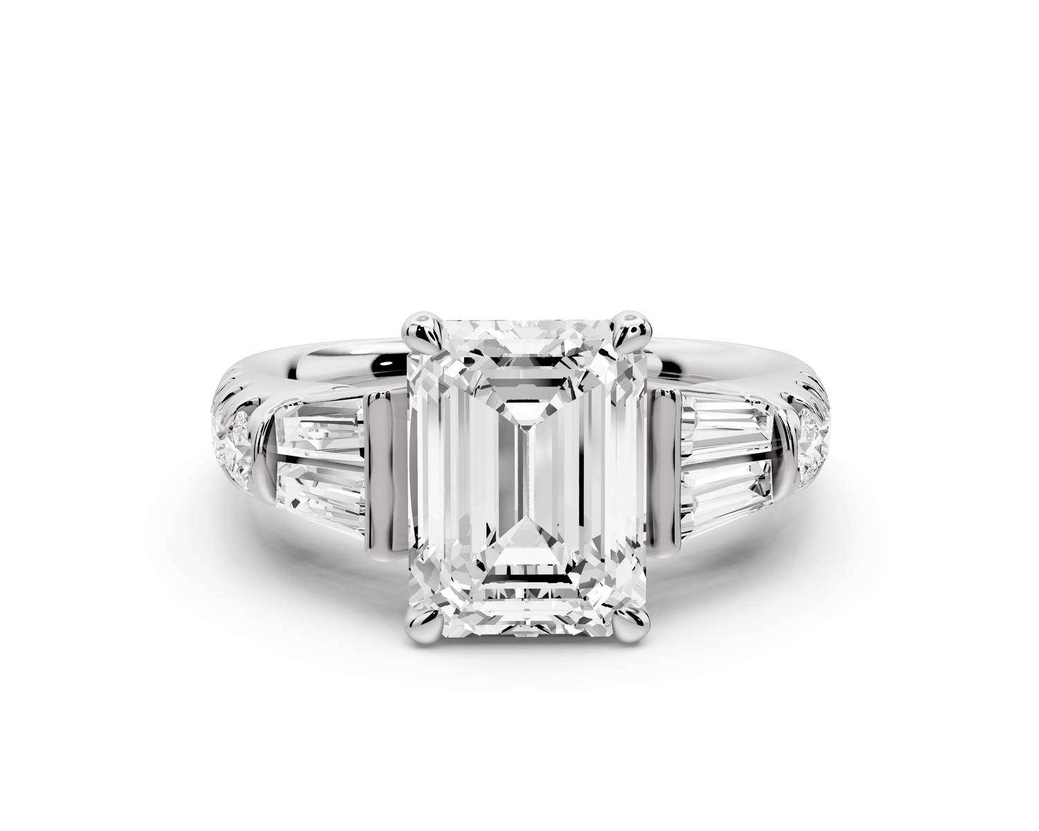 Aria - 2ct 14k white gold emerald Diamond with tapered baguettes and round accent stones Engagement ring