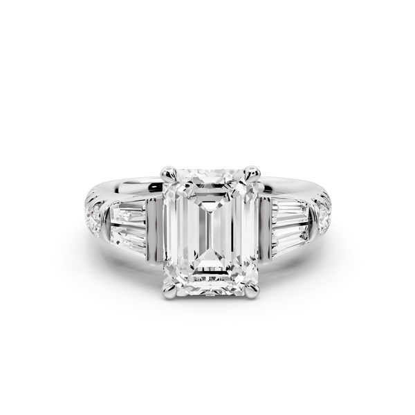 Aria - 2ct 14k white gold emerald Diamond with tapered baguettes and round accent stones Engagement ring