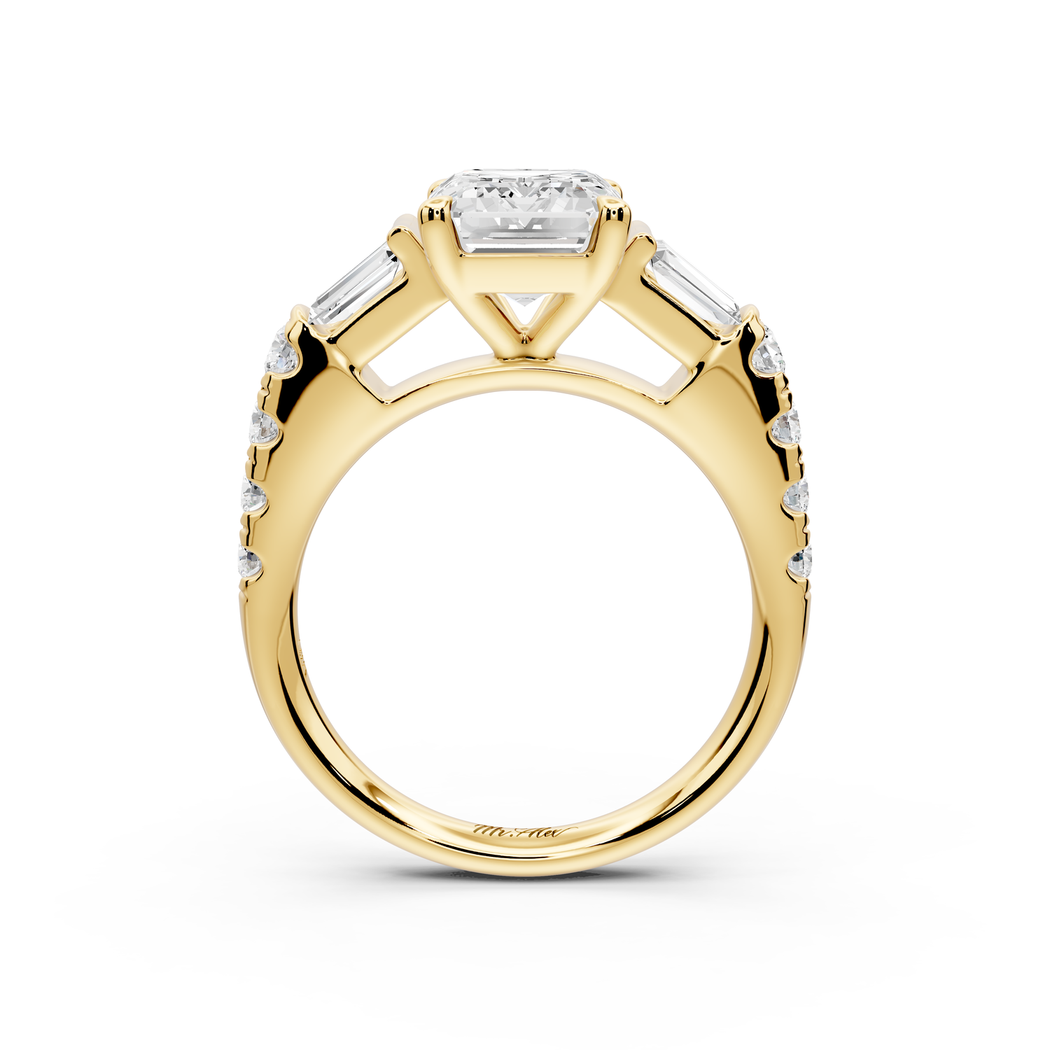 Aria - 2ct 14k yellow gold emerald Diamond with tapered baguettes and round accent stones Engagement ring