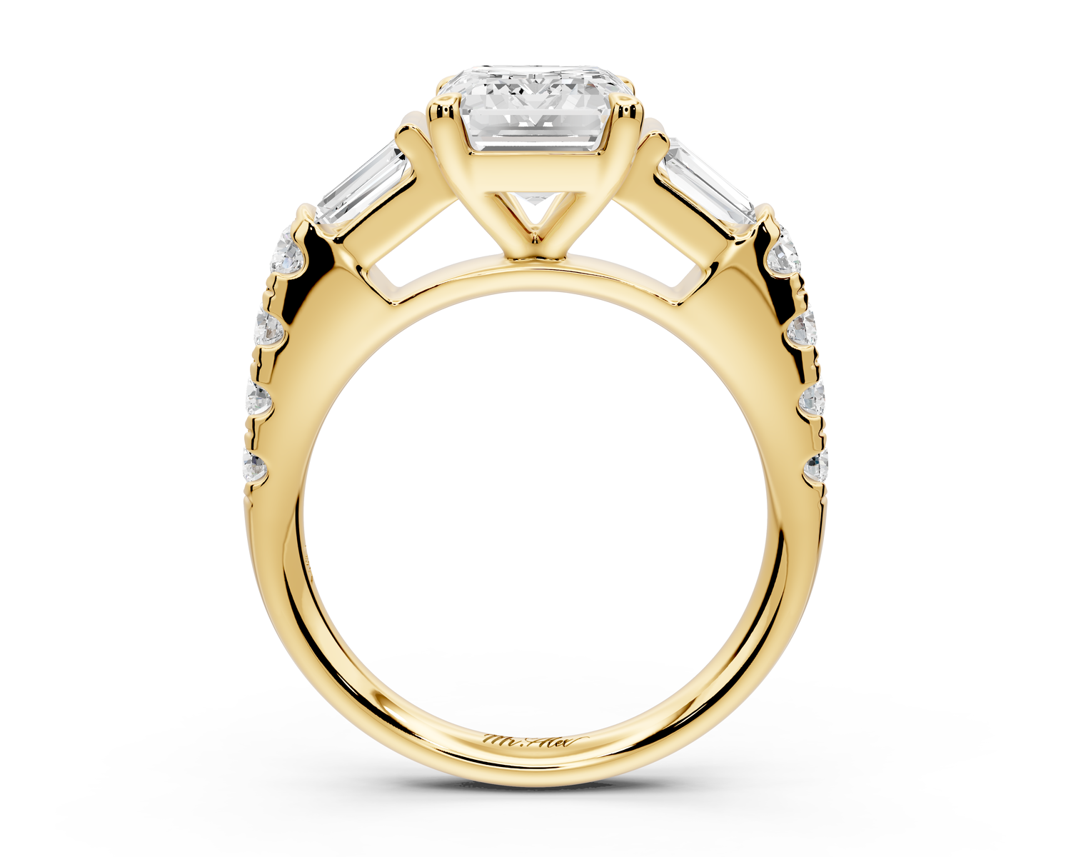 Aria - 2ct 18k yellow gold emerald Diamond with tapered baguettes and round accent stones Engagement ring