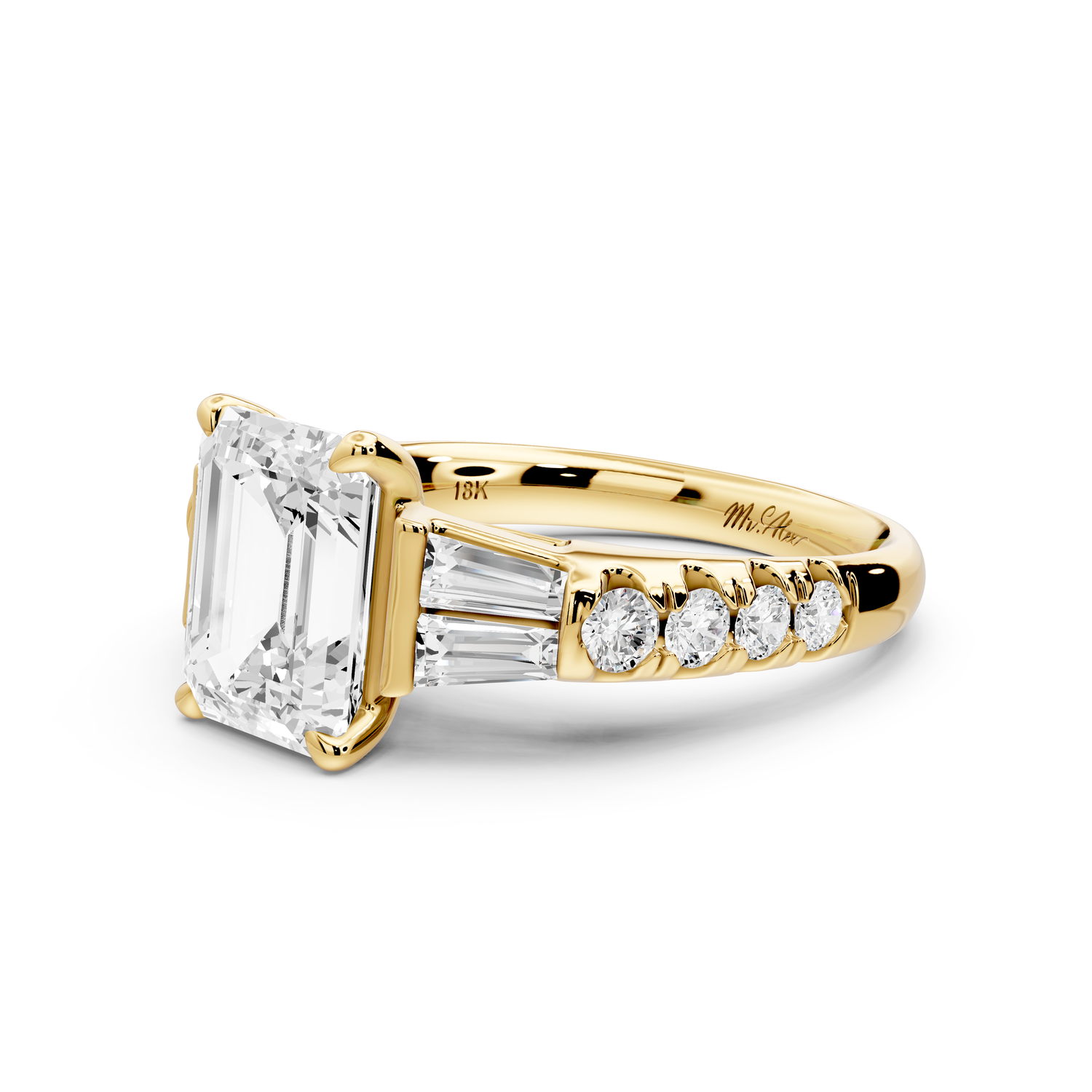 Aria - 2ct 14k yellow gold emerald Diamond with tapered baguettes and round accent stones Engagement ring