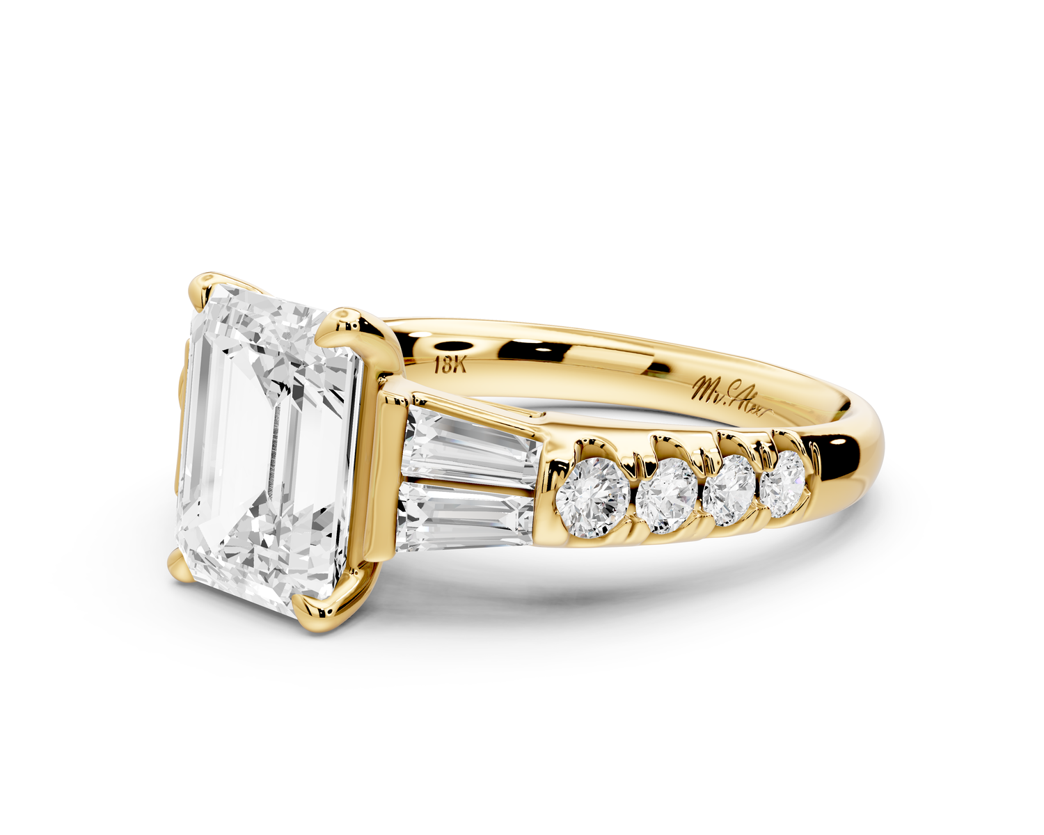 Aria - 2ct 18k yellow gold emerald Diamond with tapered baguettes and round accent stones Engagement ring
