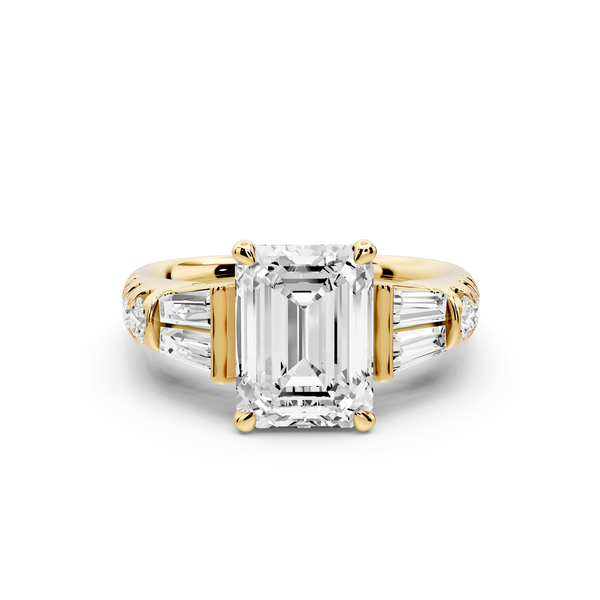 Aria - 2ct 14k yellow gold emerald Diamond with tapered baguettes and round accent stones Engagement ring