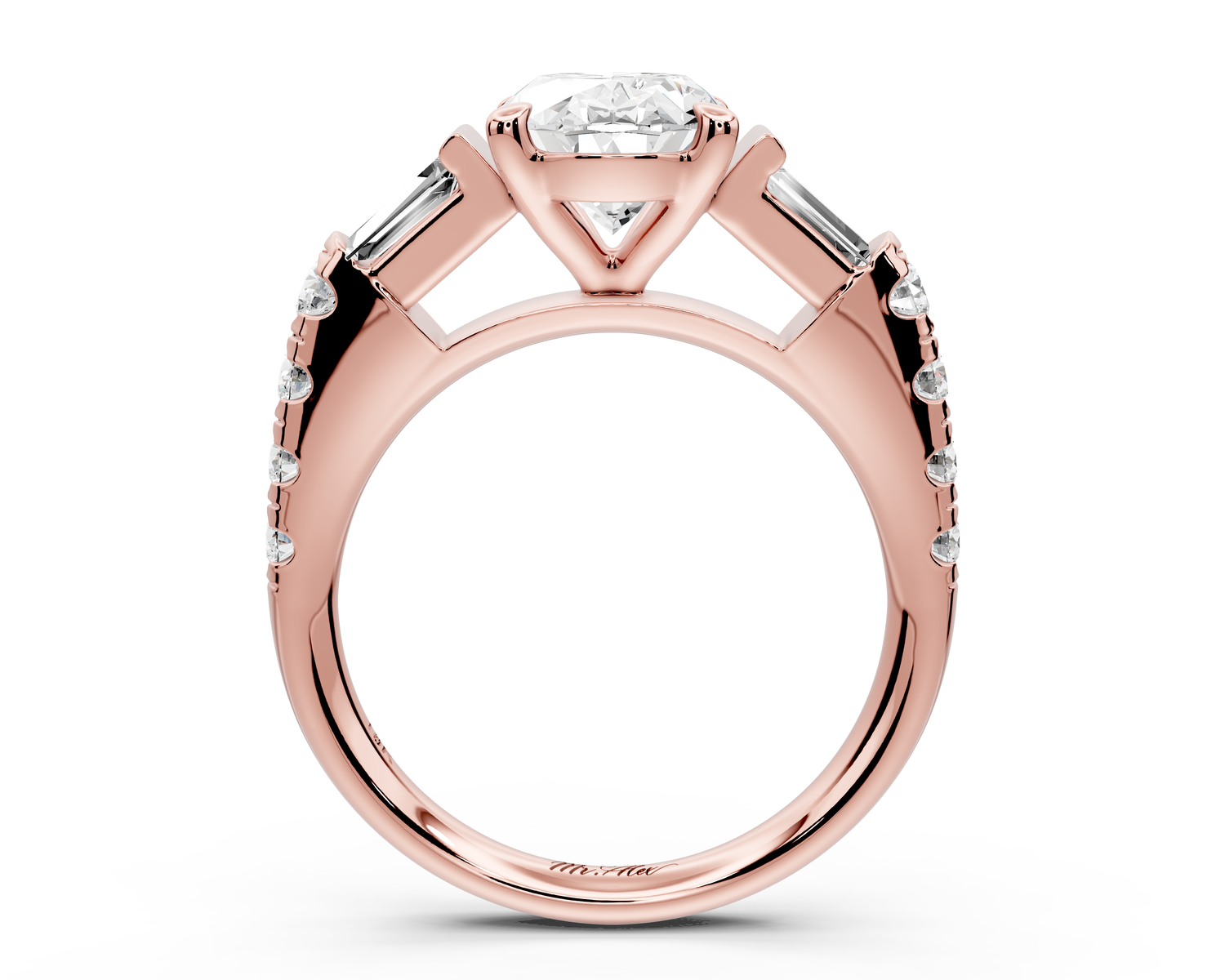 Aria - 2ct 18k rose gold oval Diamond with tapered baguettes and round accent stones Engagement ring