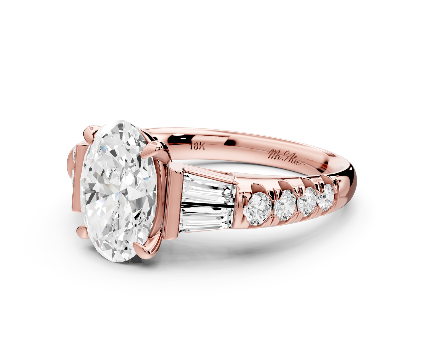 Aria - 2ct 14k rose gold oval Diamond with tapered baguettes and round accent stones Engagement ring