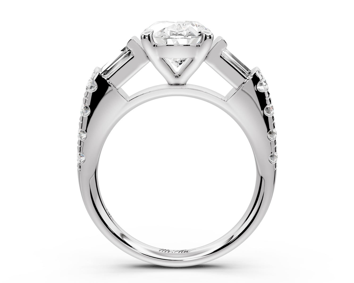 Aria - 2ct 18k white gold oval Diamond with tapered baguettes and round accent stones Engagement ring