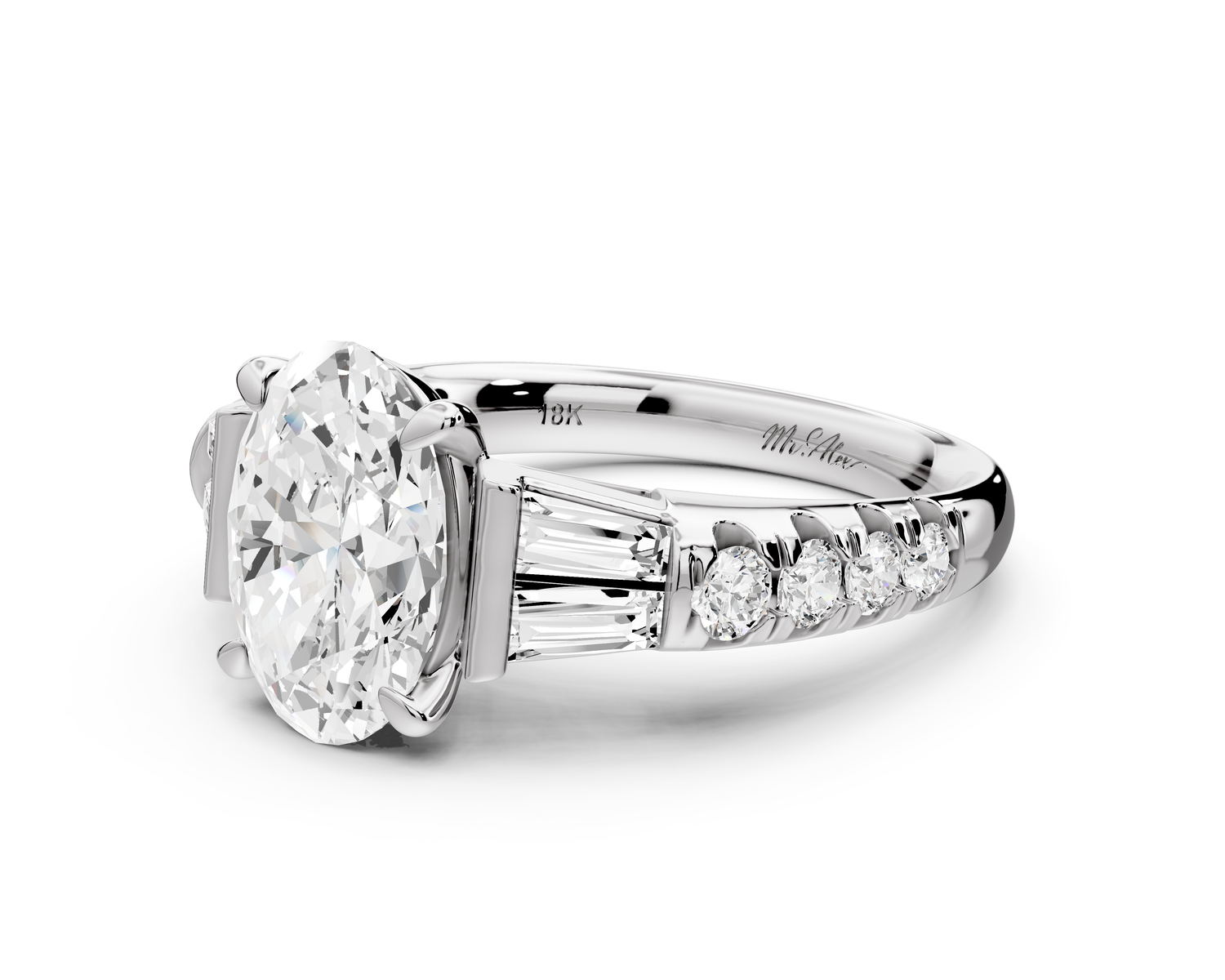 Aria - 2ct platinum oval Diamond with tapered baguettes and round accent stones Engagement ring