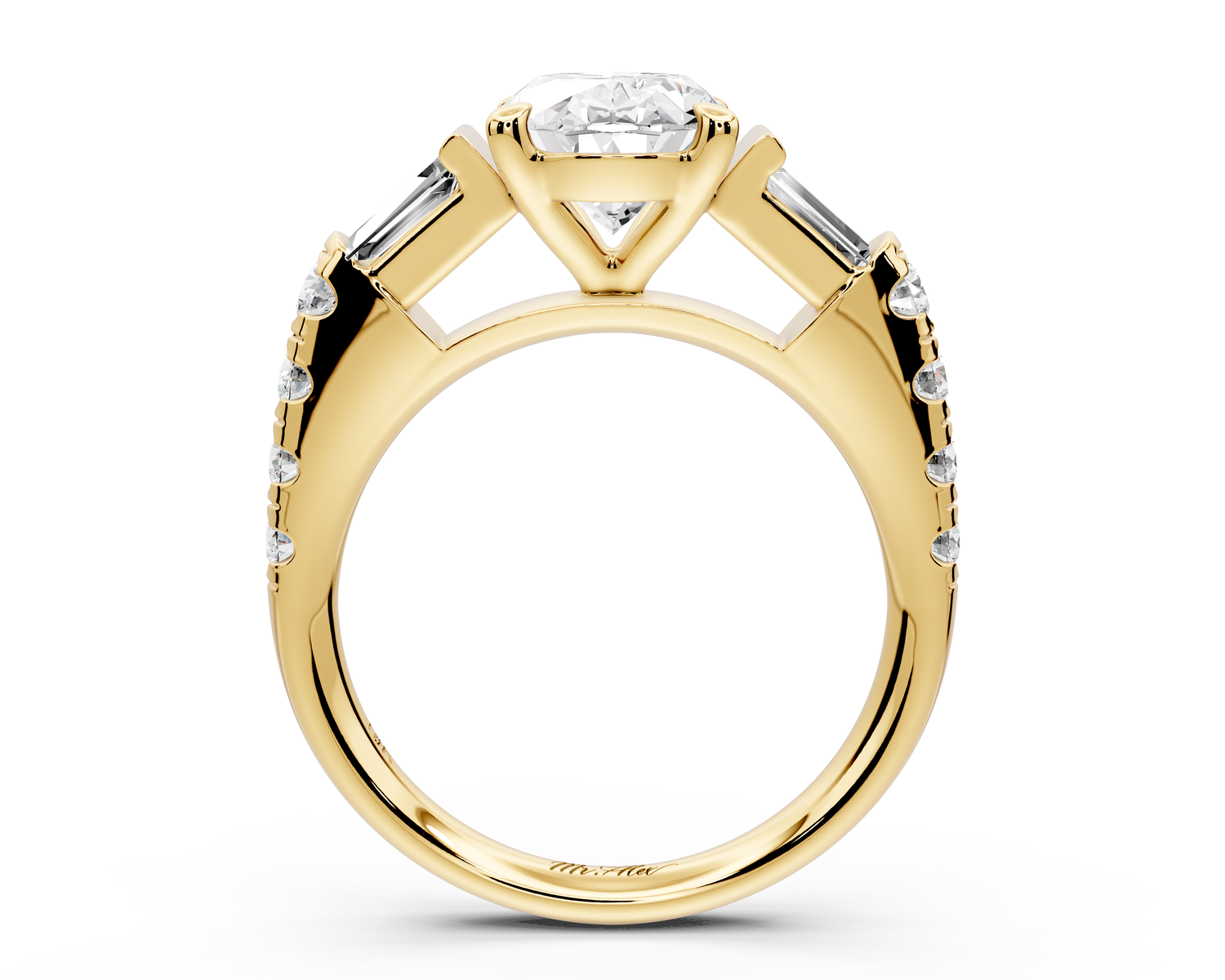 Aria - 2ct 18k yellow gold oval Diamond with tapered baguettes and round accent stones Engagement ring