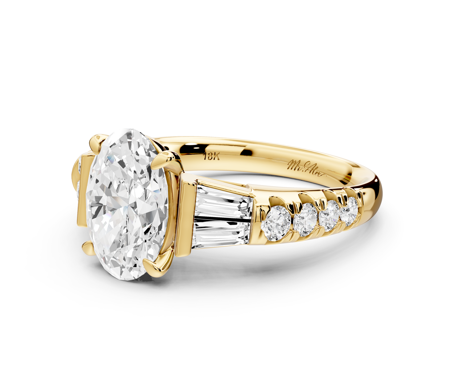 Aria - 2ct 14k yellow gold oval Diamond with tapered baguettes and round accent stones Engagement ring