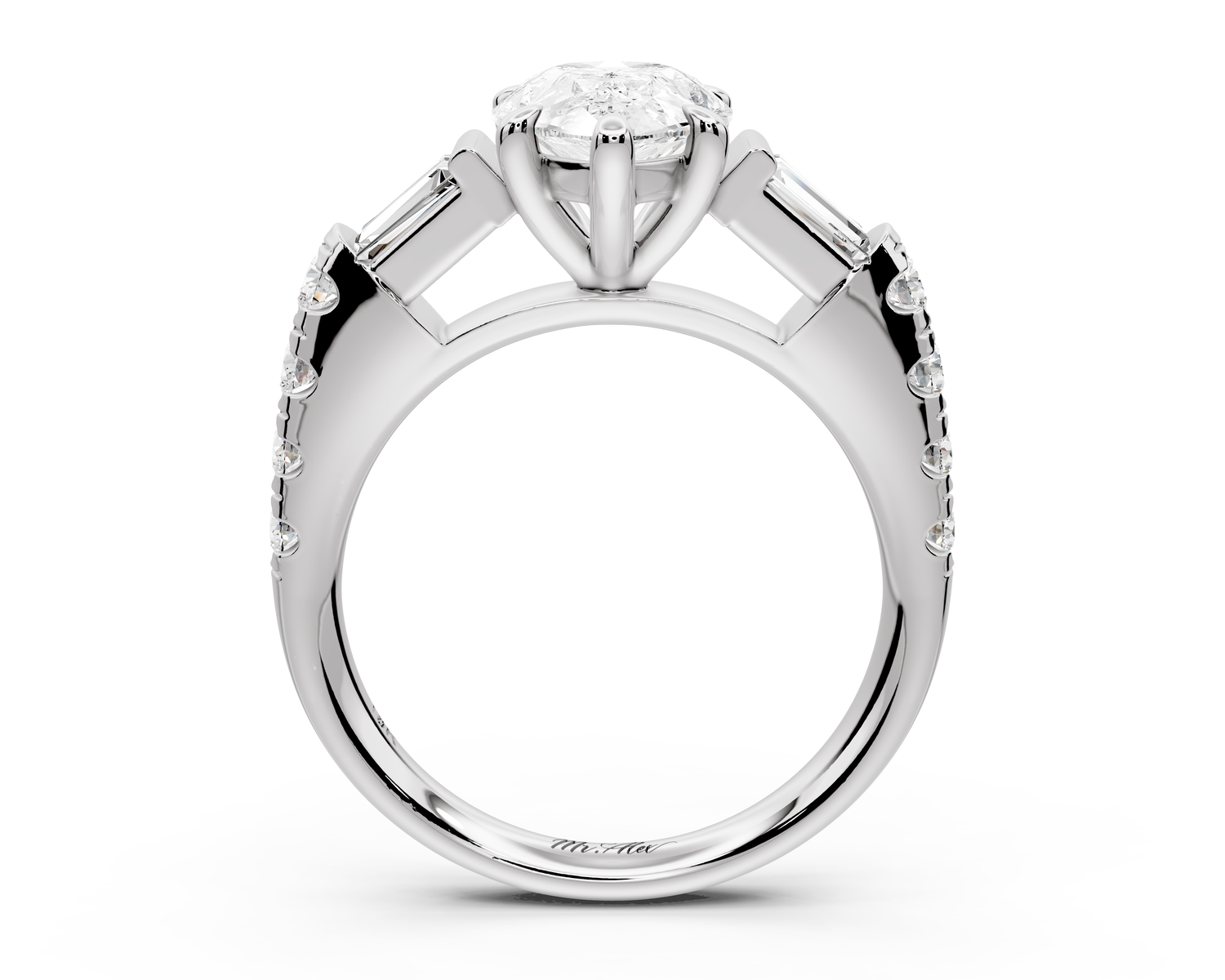 Aria - 2ct 14k white gold pear Diamond with tapered baguettes and round accent stones Engagement ring