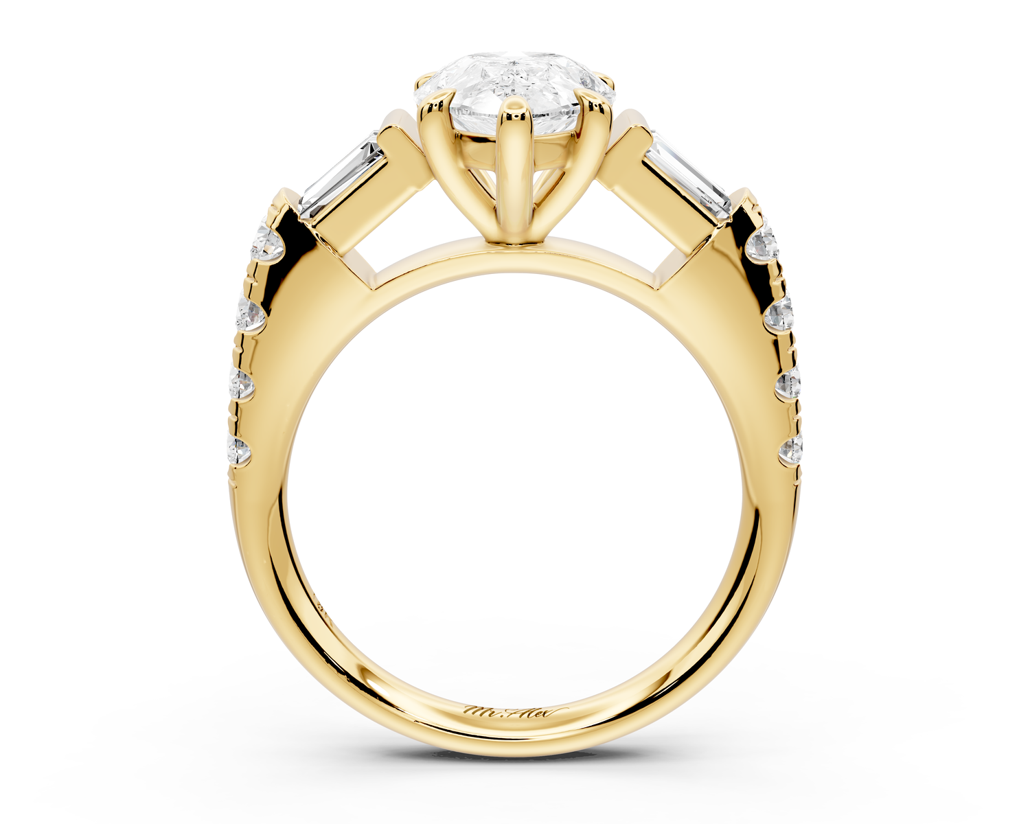 Aria - 2ct 18k yellow gold pear Diamond with tapered baguettes and round accent stones Engagement ring