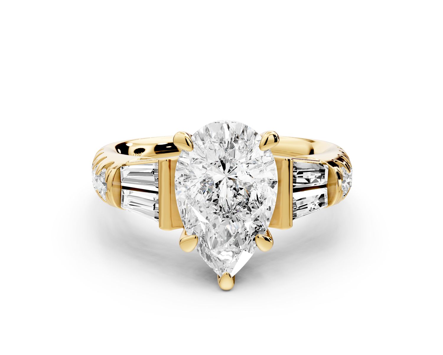 Aria - 2ct 18k yellow gold pear Diamond with tapered baguettes and round accent stones Engagement ring