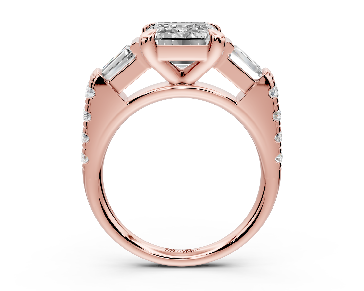 Aria - 3ct 14k rose gold emerald Diamond with tapered baguettes and round accent stones Engagement ring