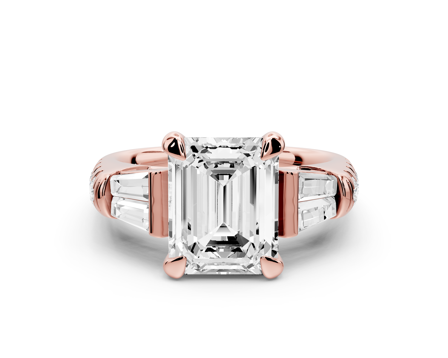 Aria - 3ct 14k rose gold emerald Diamond with tapered baguettes and round accent stones Engagement ring
