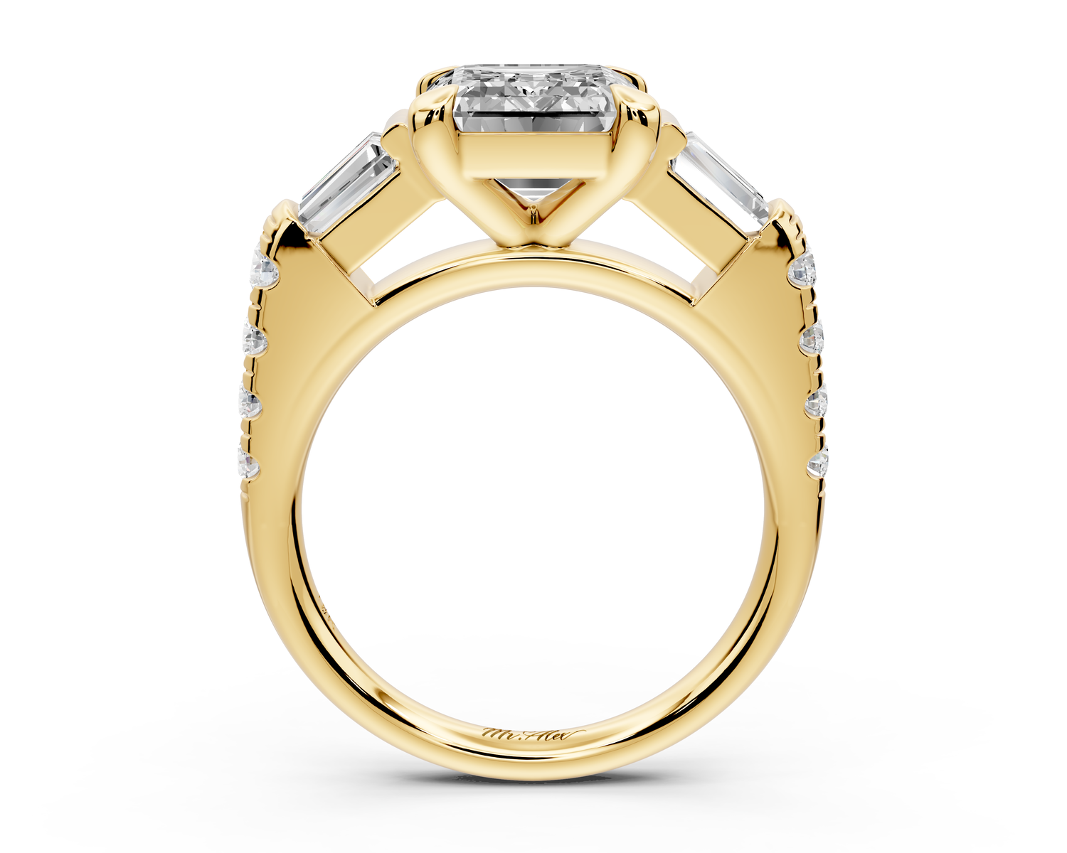 Aria - 3ct 14k yellow gold emerald Diamond with tapered baguettes and round accent stones Engagement ring