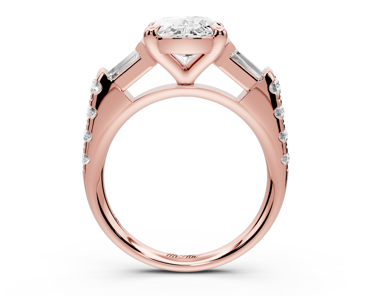 Aria - 3ct 14k rose gold oval Diamond with tapered baguettes and round accent stones Engagement ring