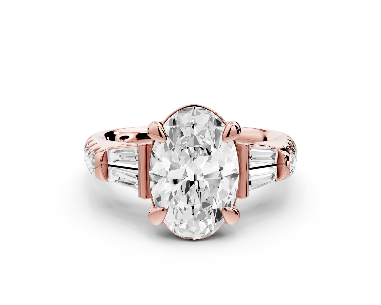 Aria - 3ct 14k rose gold oval Diamond with tapered baguettes and round accent stones Engagement ring