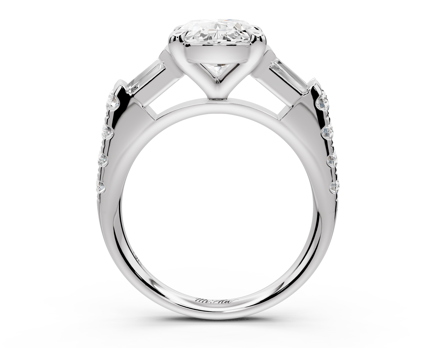Aria - 3ct 18k white gold oval Diamond with tapered baguettes and round accent stones Engagement ring