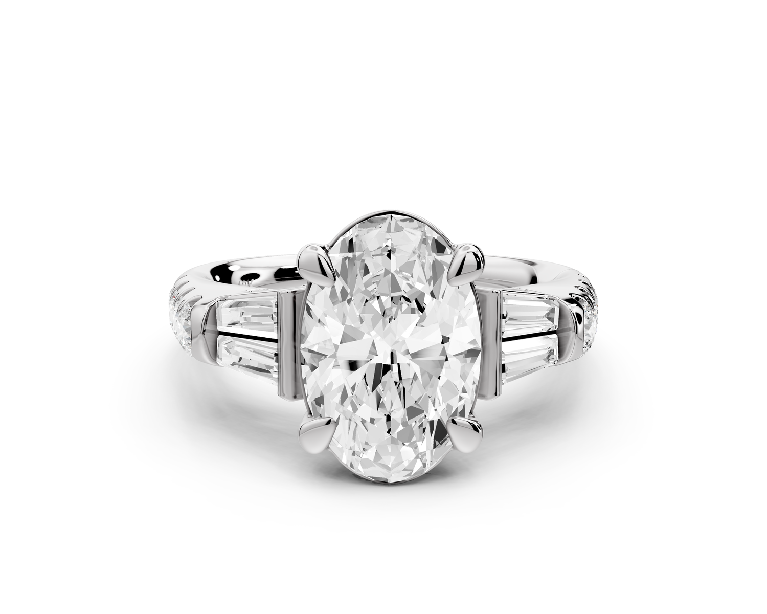 Aria - 3ct 18k white gold oval Diamond with tapered baguettes and round accent stones Engagement ring
