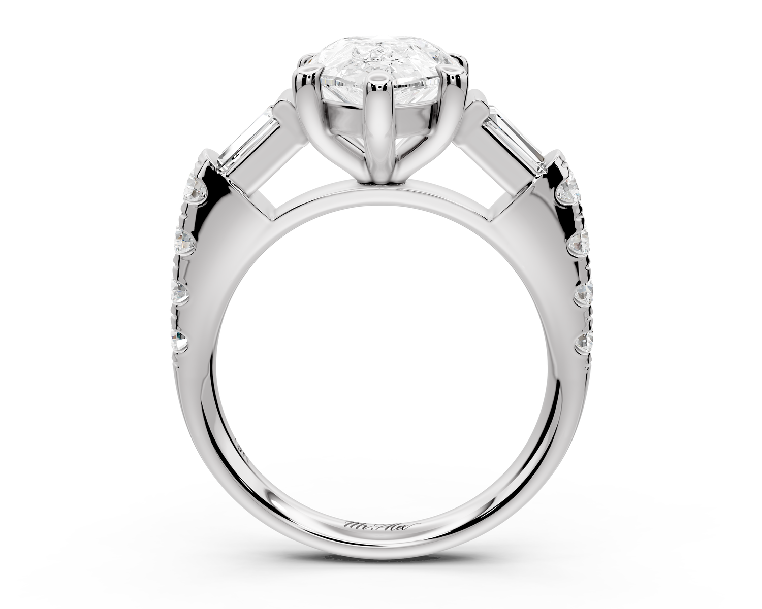 Aria - 3ct 14k white gold pear Diamond with tapered baguettes and round accent stones Engagement ring
