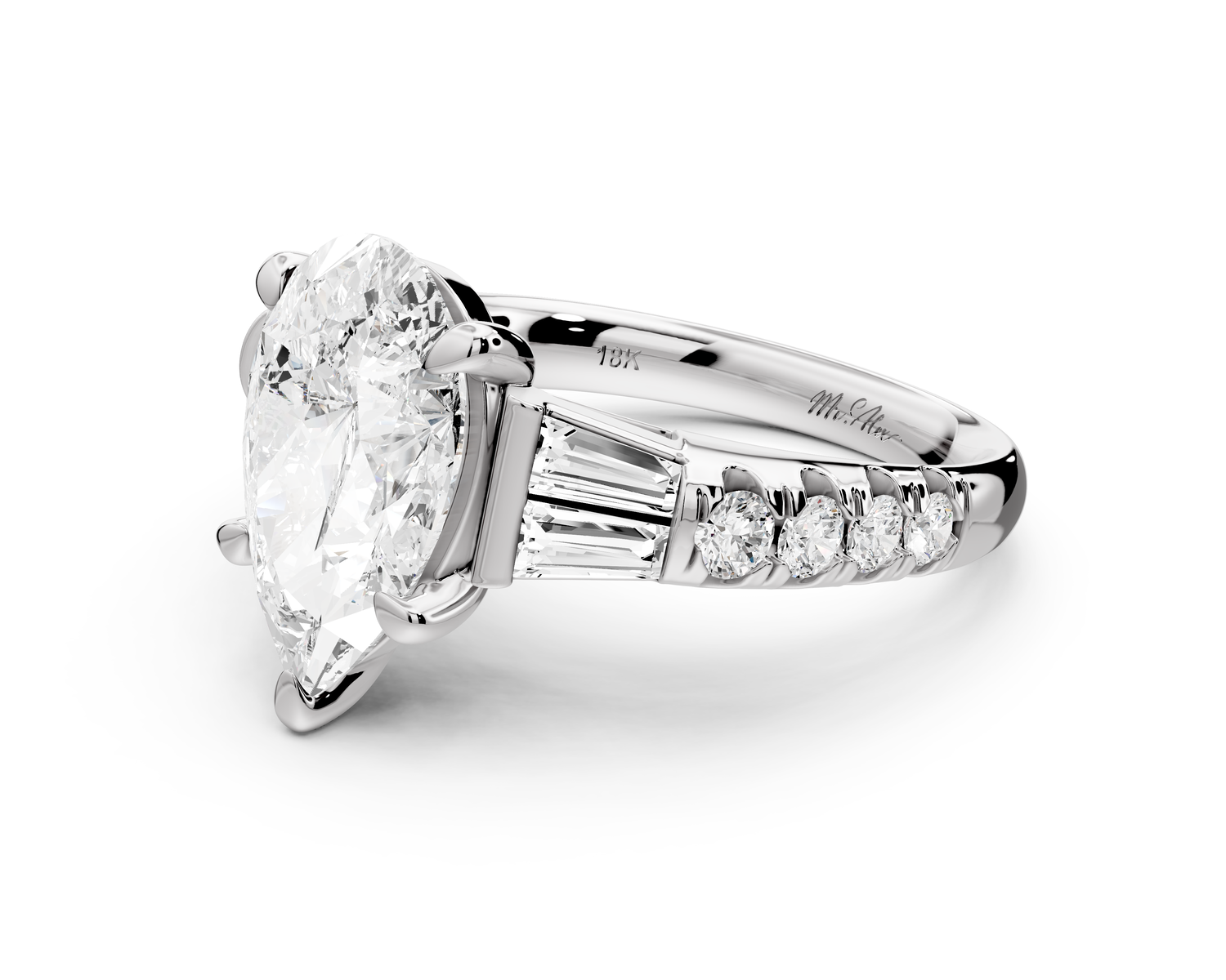 Aria - 3ct 14k white gold pear Diamond with tapered baguettes and round accent stones Engagement ring