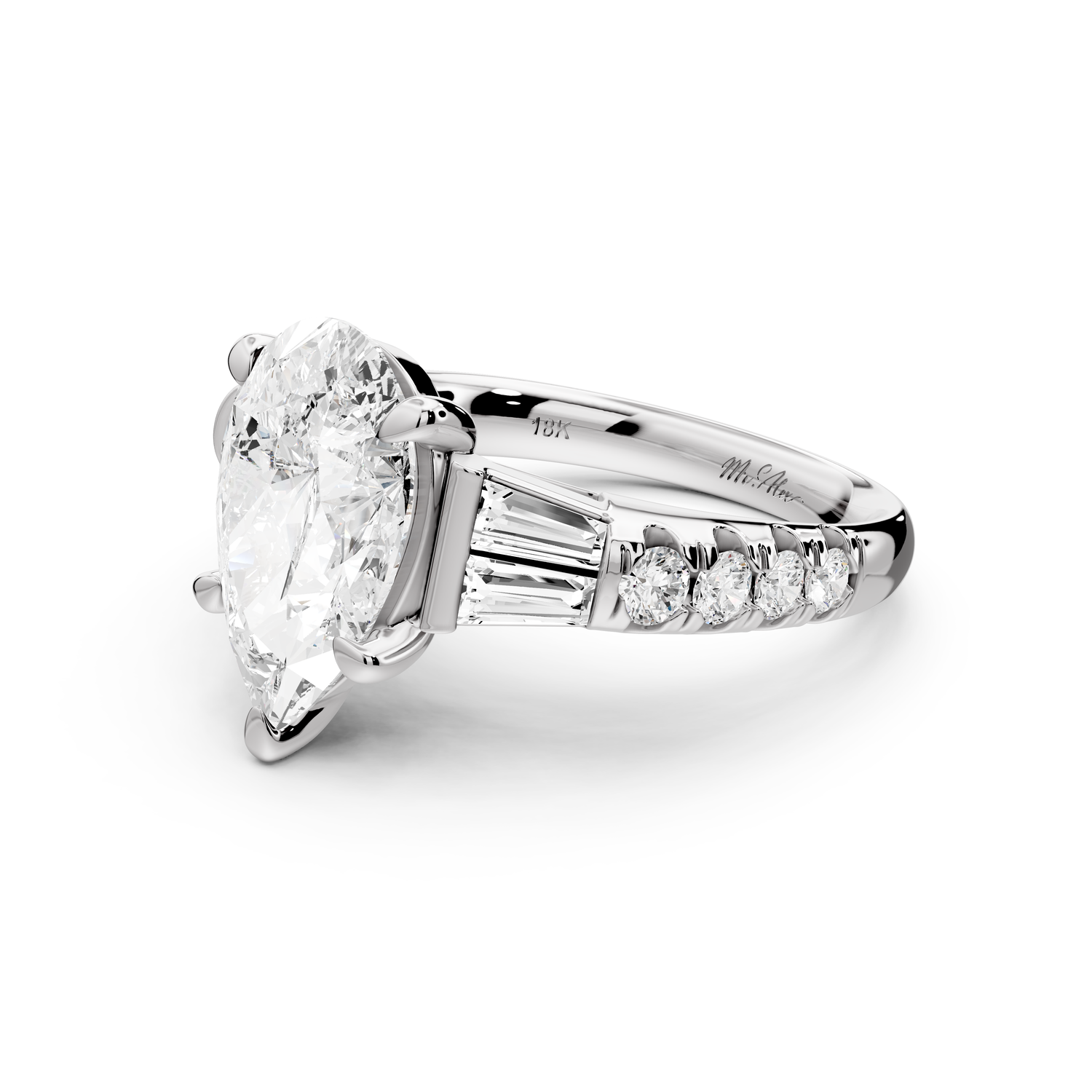 Aria - 3ct platinum pear Diamond with tapered baguettes and round accent stones Engagement ring
