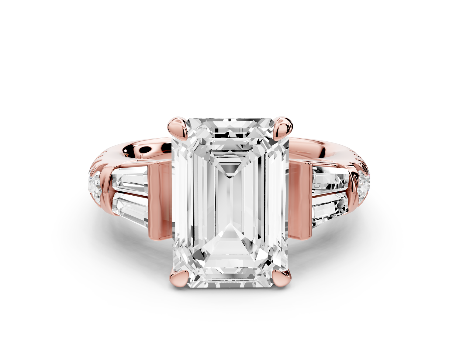 Aria - 4ct 18k rose gold emerald Diamond with tapered baguettes and round accent stones Engagement ring