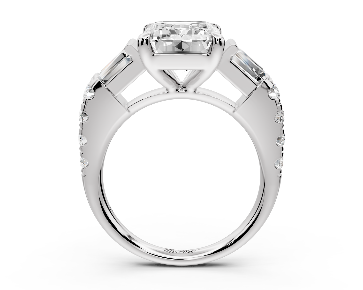 Aria - 4ct 18k white gold emerald Diamond with tapered baguettes and round accent stones Engagement ring