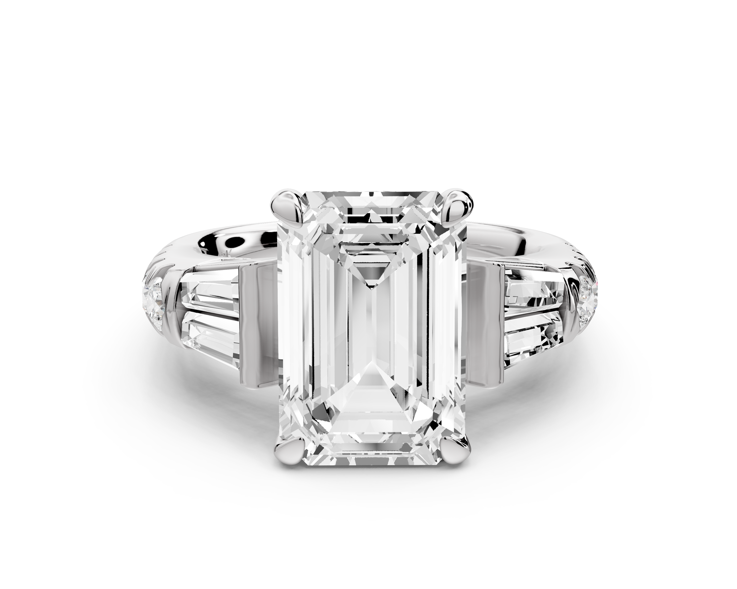 Aria - 4ct 18k white gold emerald Diamond with tapered baguettes and round accent stones Engagement ring