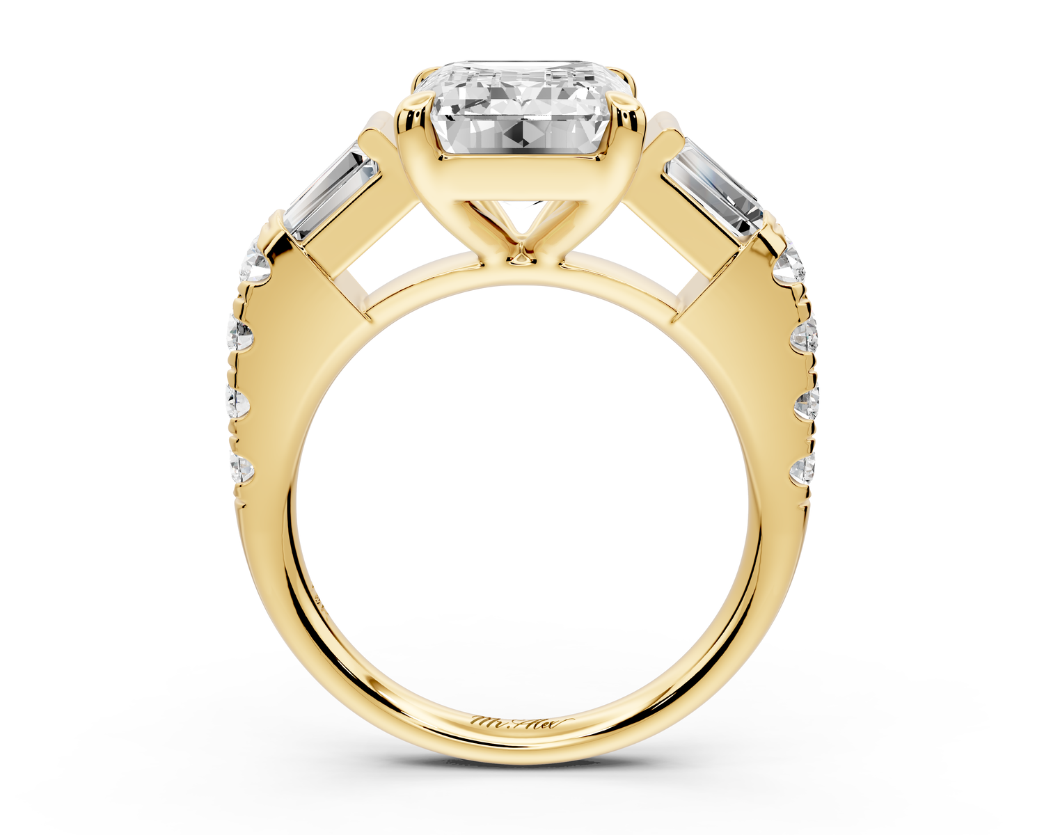 Aria - 4ct 14k yellow gold emerald Diamond with tapered baguettes and round accent stones Engagement ring