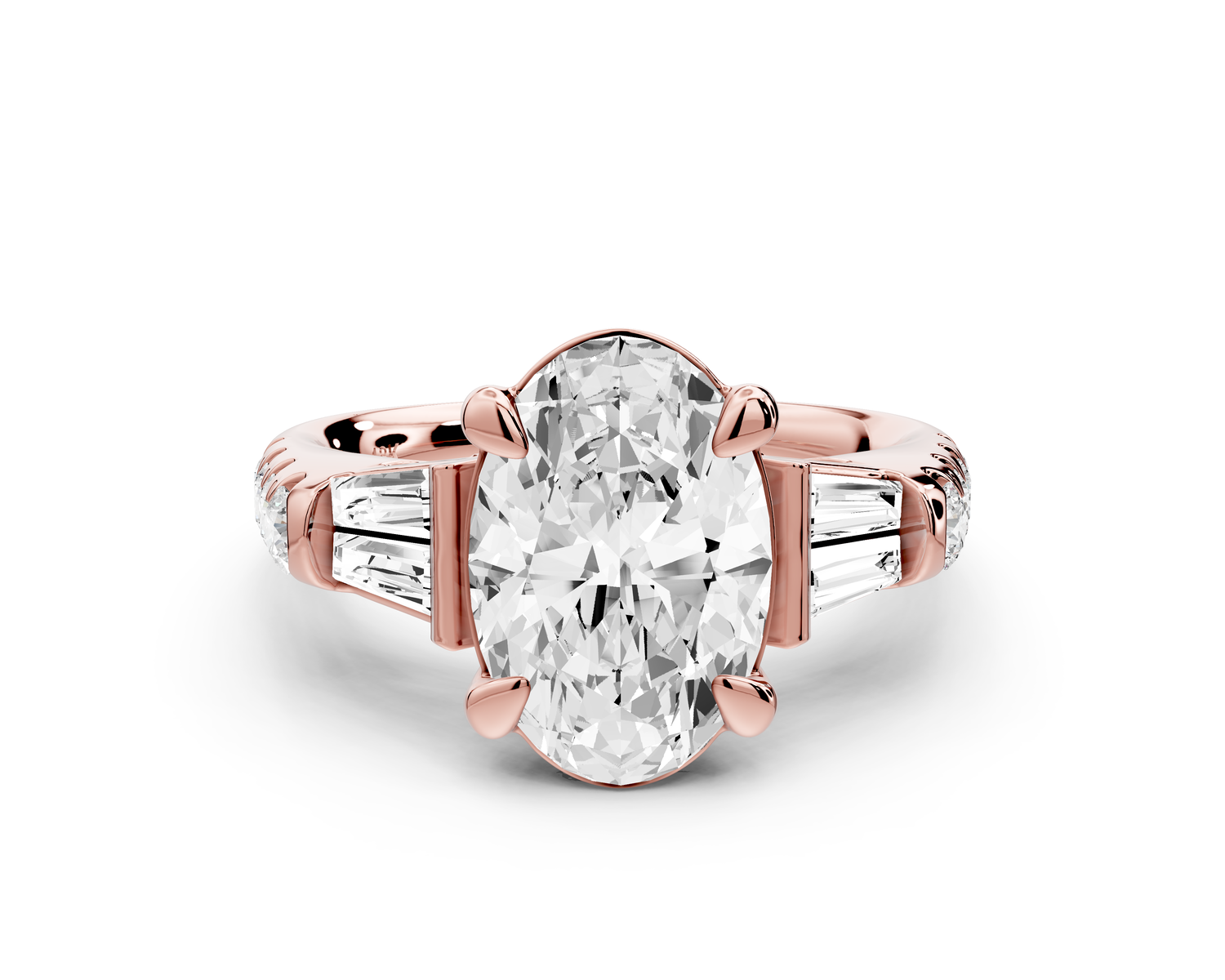 Aria - 4ct 14k rose gold oval Diamond with tapered baguettes and round accent stones Engagement ring
