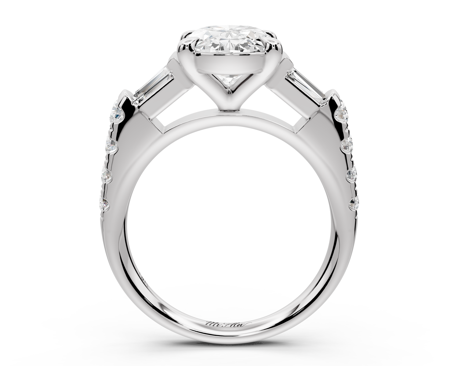 Aria - 4ct 14k white gold oval Diamond with tapered baguettes and round accent stones Engagement ring