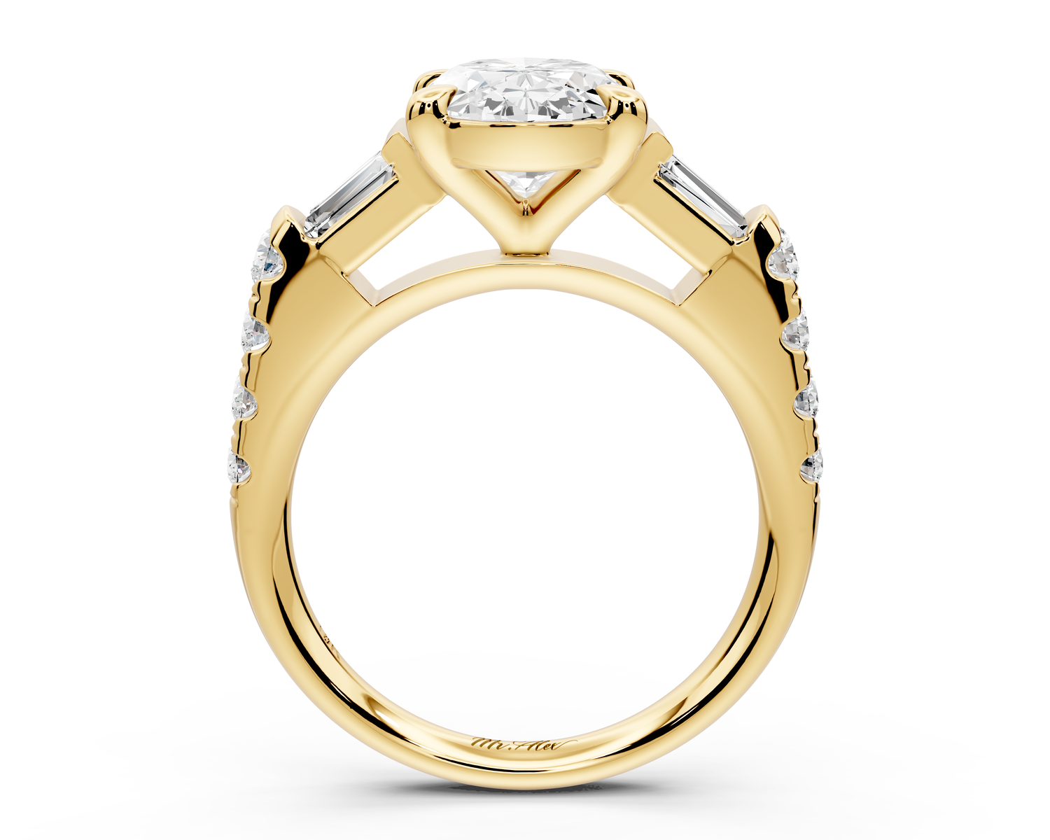 Aria - 4ct 14k yellow gold oval Diamond with tapered baguettes and round accent stones Engagement ring