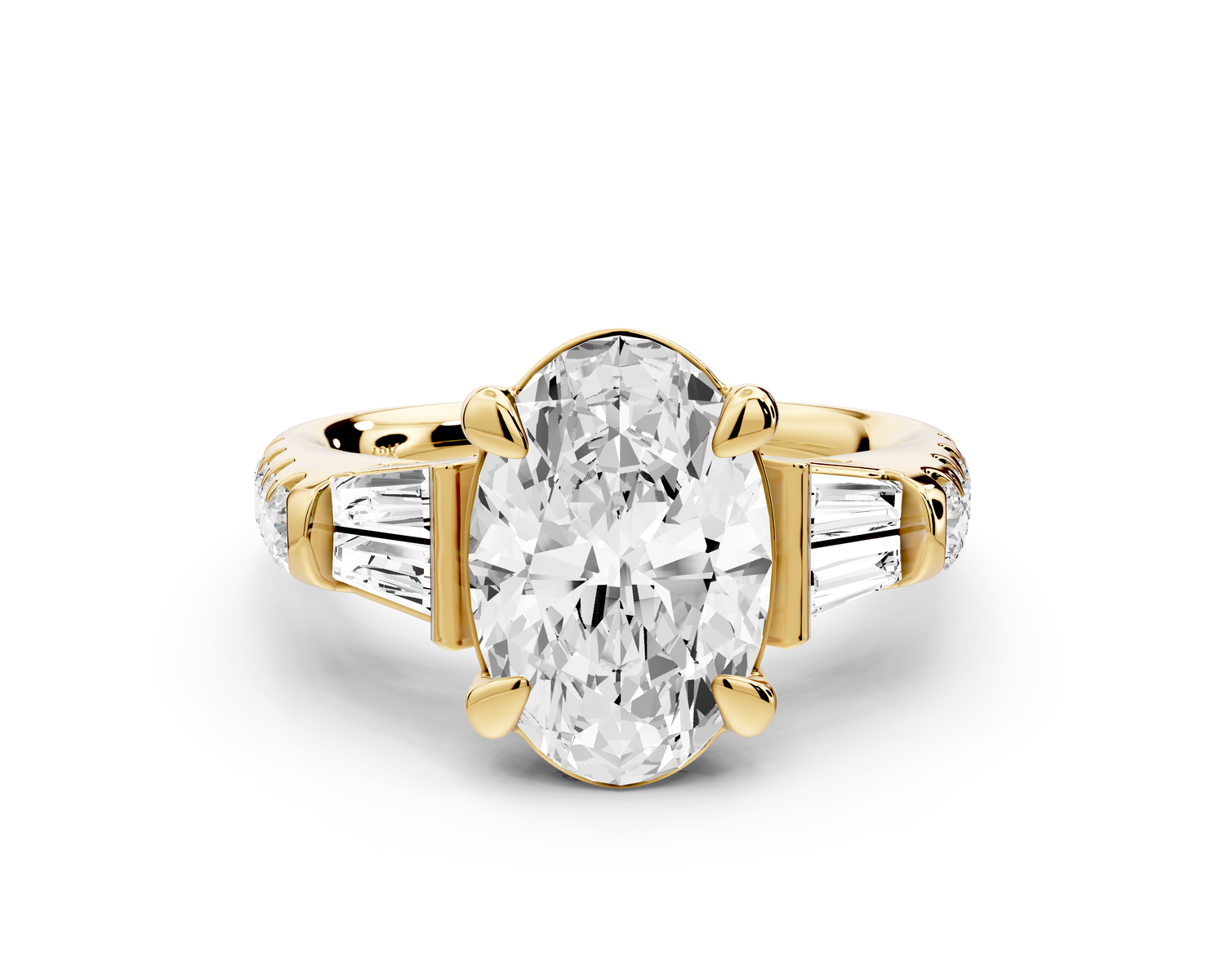 Aria - 4ct 18k yellow gold oval Diamond with tapered baguettes and round accent stones Engagement ring