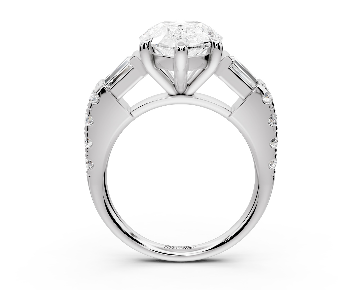 Aria - 4ct 14k white gold pear Diamond with tapered baguettes and round accent stones Engagement ring