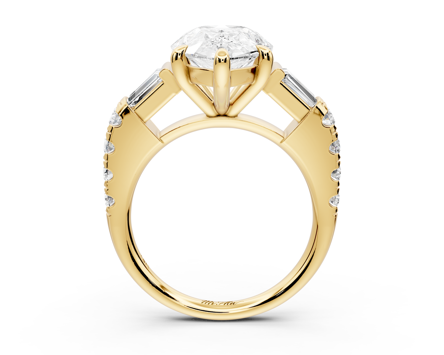 Aria - 4ct 14k yellow gold pear Diamond with tapered baguettes and round accent stones Engagement ring
