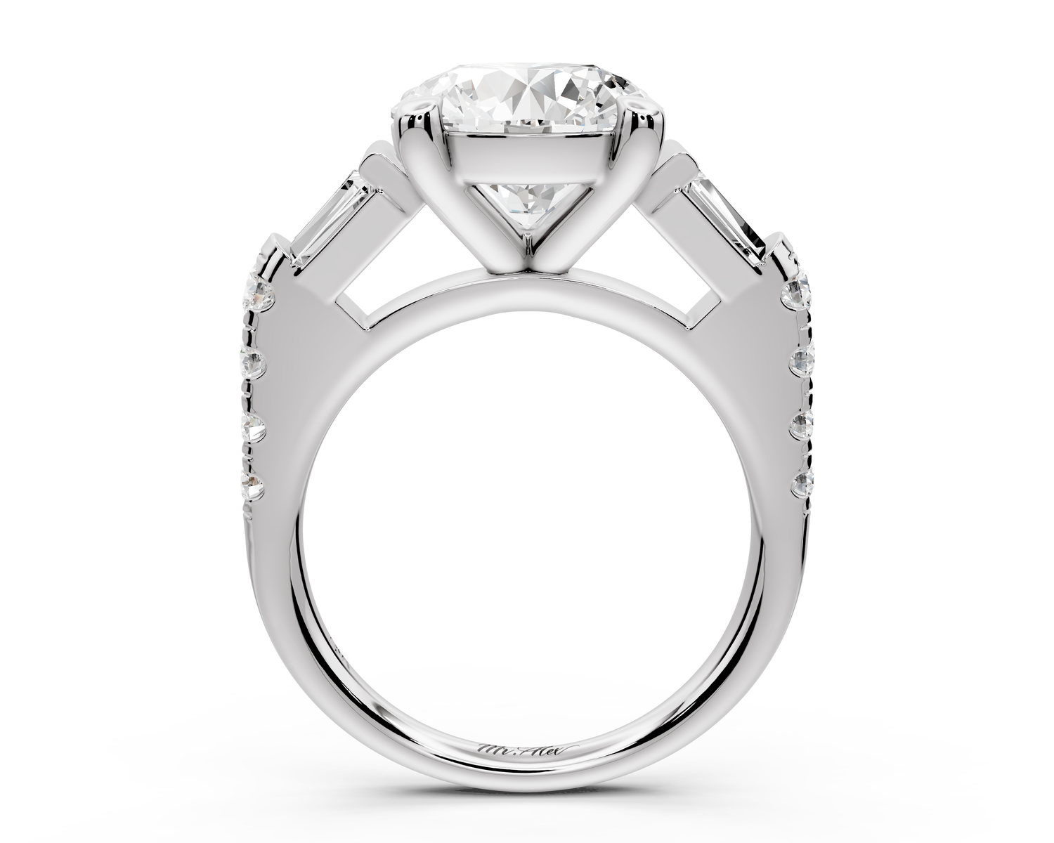 Aria - 4ct 14k white gold round Diamond with tapered baguettes and round accent stones engagment ring