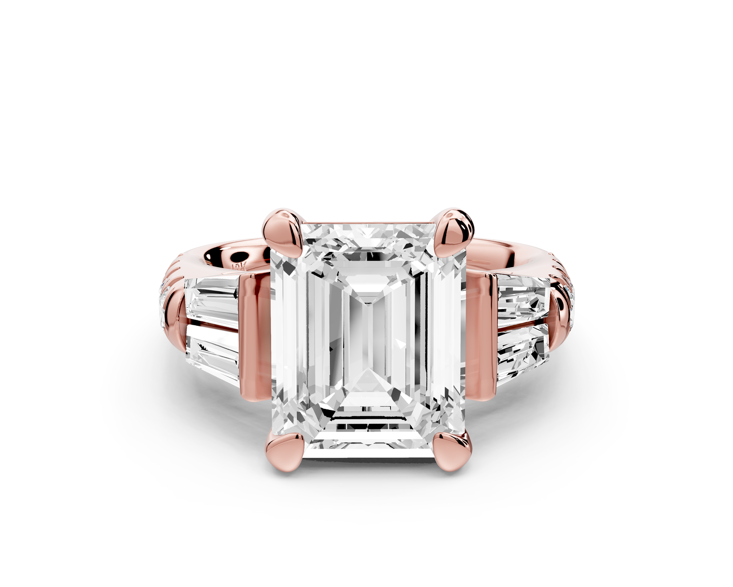 Aria - 5ct 14k rose gold emerald Diamond with tapered baguettes and round accent stones Engagement ring