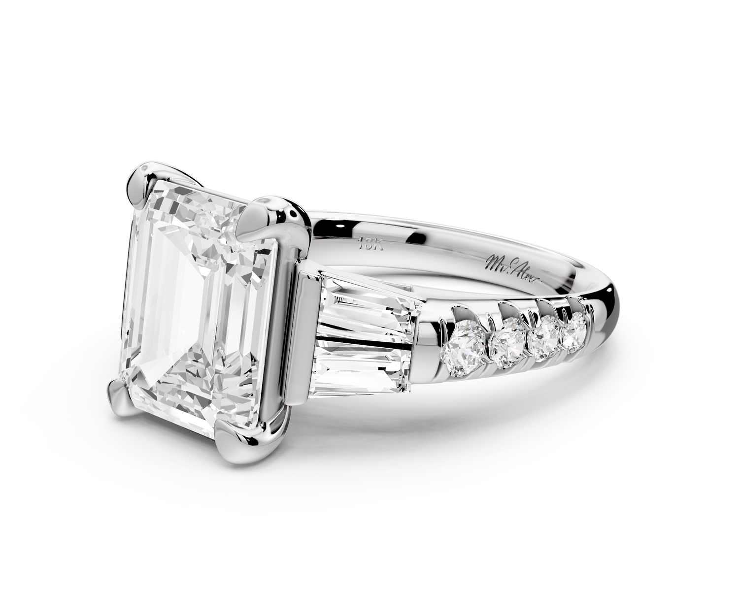 Aria - 5ct platinum emerald Diamond with tapered baguettes and round accent stones Engagement ring
