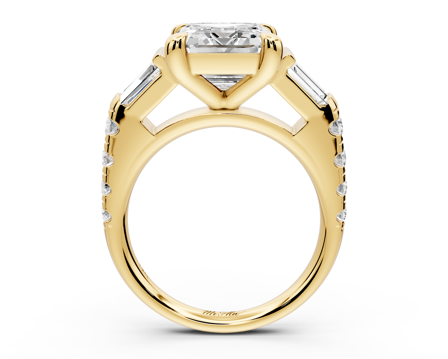 Aria - 5ct 18k yellow gold emerald Diamond with tapered baguettes and round accent stones Engagement ring