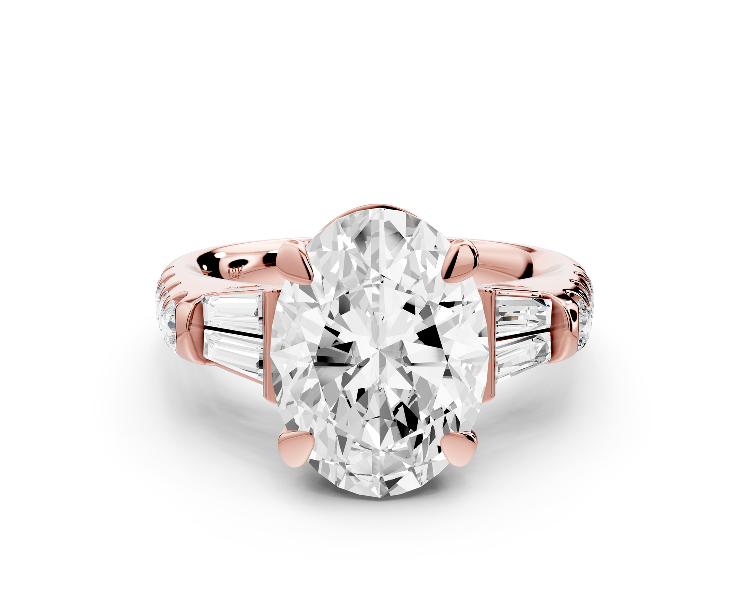Aria - 5ct 14k rose gold oval Diamond with tapered baguettes and round accent stones Engagement ring