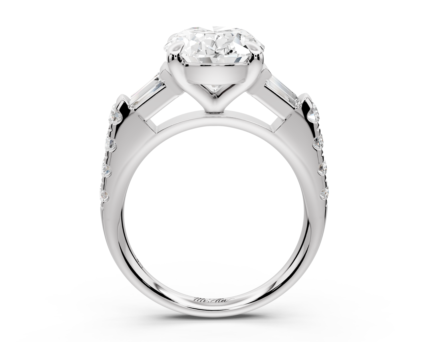 Aria - 5ct 18k white gold oval Diamond with tapered baguettes and round accent stones Engagement ring